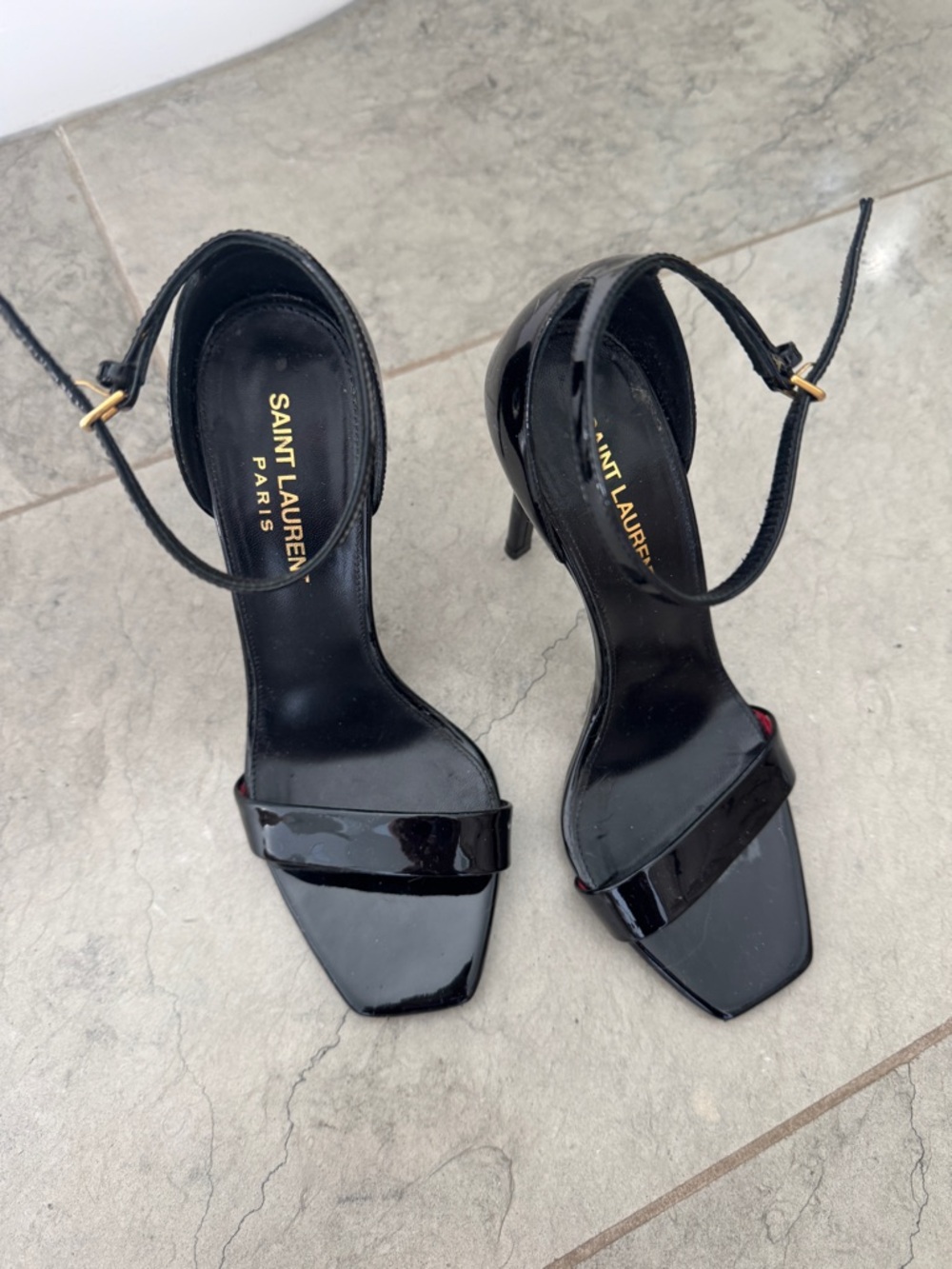 Saint Laurent Black Patent Leather Ankle-Strap heels